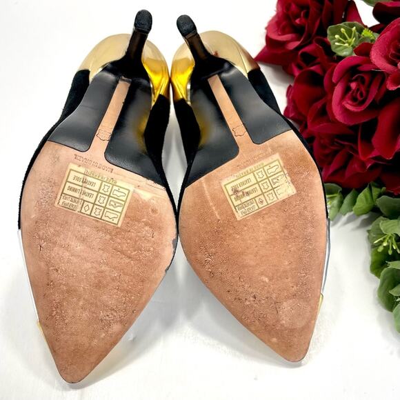 Marissa Webb Stiletto Heel Pump Size 8 Black Gold & Silver Leather Pointed-Toe - Picture 7 of 16